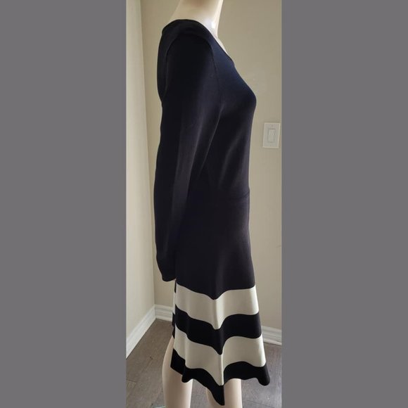 NWOT Eliza J Black Cocktail Dress w/ White Stripes - Picture 4 of 8